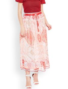 ✅ Cute Peach Flared A-line Midi Skirt 🔥