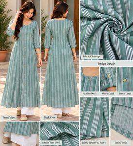 Sea Green Striped Cotton Kurta