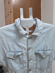 Light Wash Denim Button-Up Midi Dress