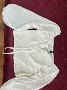 White Cropped Puff Sleeve Top