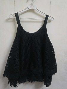 Elegant Black Lace Cold Shoulder Top