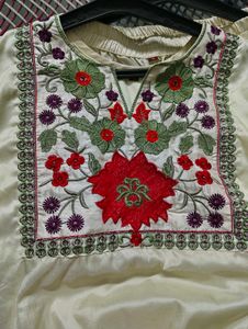 Elegant Cream Embroidered Kurta with Pants