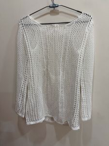 White Crochet Knit Long Sleeve Top
