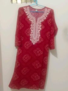 Red Bandhani Print Kurta