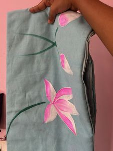 Handprinted blue saree