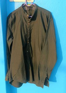 Men's Dark Green Mandarin Collar Shirt