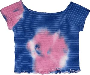 Blue Pink Tie-Dye Smocked Crop Top