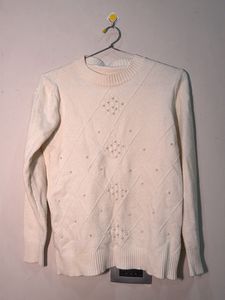 Cream Pearl Embellished Sweater