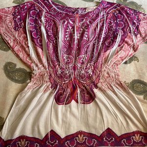 Pink And White Printed Top