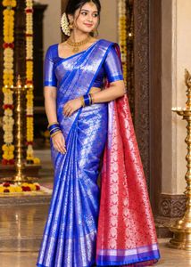 Royal Blue & Red Silk Sarees
