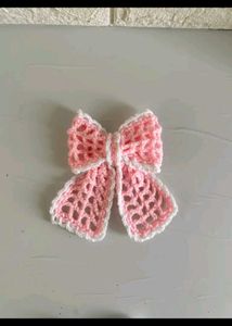 Pink Crochet Bow Hair Clip