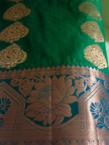 Beautiful Green Silk Saree With Blue Borders