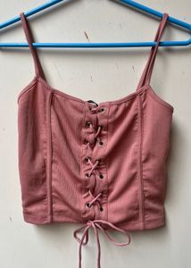 Ribbed Lace-Up Crop Top