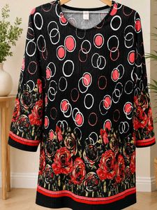 Black Floral Print Tunic Top👚🖤🥰