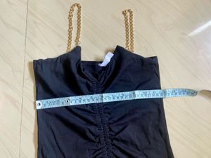 Black Ruched Chain Strap Tank Top