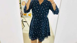 fit and flare blue dress