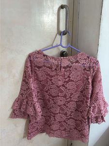 Elegant Pink Lace Top with Ruffle Sleeves