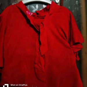 Red Cap Sleeve Top with Tie Detail