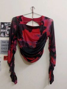 Burgundy &amp; Black Abstract Long Sleeve Top