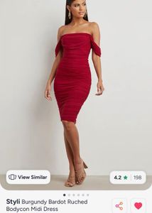 Styli Burgundy Bardot Bodycon Dress