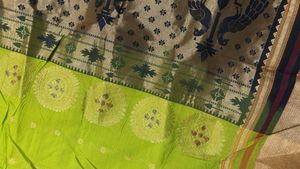 Vibrant Green Saree with Peacock Motif