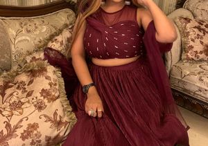 New Burgundy Hooded Designer Blouse Lehenga Set
