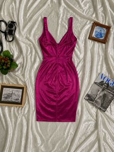 Vibrant Pink Ruched Mini Dress