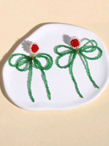 Green Beaded Bow Earrings💚