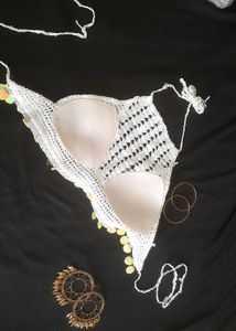 Navratri special crocheted Off White Top w Sequin
