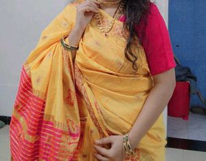 Elegant Yellow Silk Saree with Pink Border