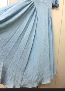 Light Blue Puff Sleeve Midi Dress