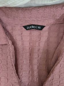 Zudio Dusty Pink Two-Way Zip Crinkle Cardigan Top