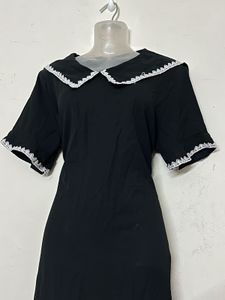 korean plus size Black Dress with Peter Pan Collar