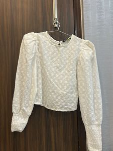 White Puff Sleeve Embroidered Top