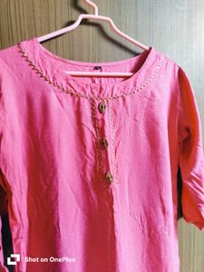 Bright Pink Kurta with gota patti Embellished Neck