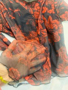 Floral Print mesh Long Sleeve Top