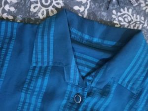 Stylish Blue Striped Peplum Top