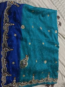 Beautiful Teal &amp; Blue Embellished Saree