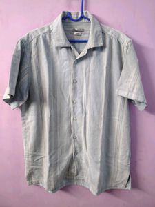 zara Light Blue Striped Short Sleeve Shirt