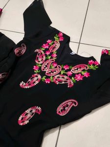 Black Kurta Set with Pink Embroidery