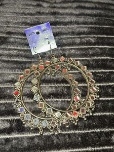 Boho Hoop Earrings with Mirror Work