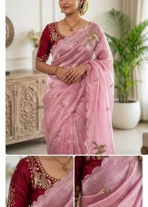 New Elegant Pink Organza Saree🤩✨