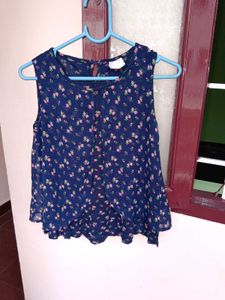 Navy Floral Sleeveless Top