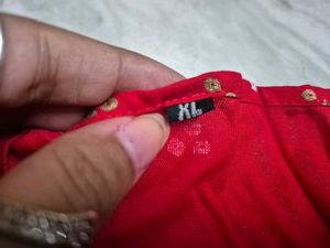 Red Kurta with Golden Print