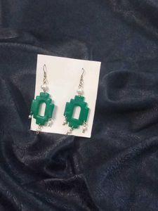 Green Geometric Dangle Earrings