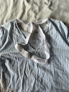 Chic Striped Lace Bell Sleeve Top