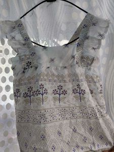 White Cotton Blouse with Ethnic Print