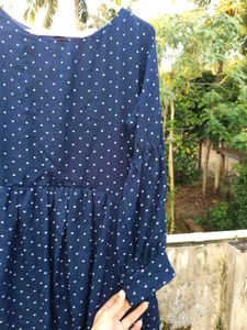 Navy Polka Dot Tiered Dress