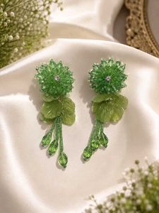 Exquisite Green Floral Drop Earrings