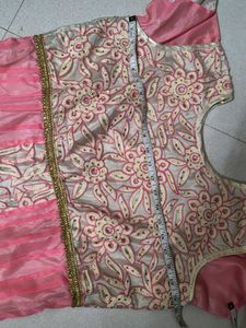 Elegant Pink &amp; Gold Embroidered Gown